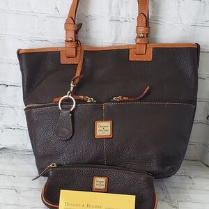Dooney & Bourke Dark Brown Pebbled Leather Convertable Shopper Tote Bag